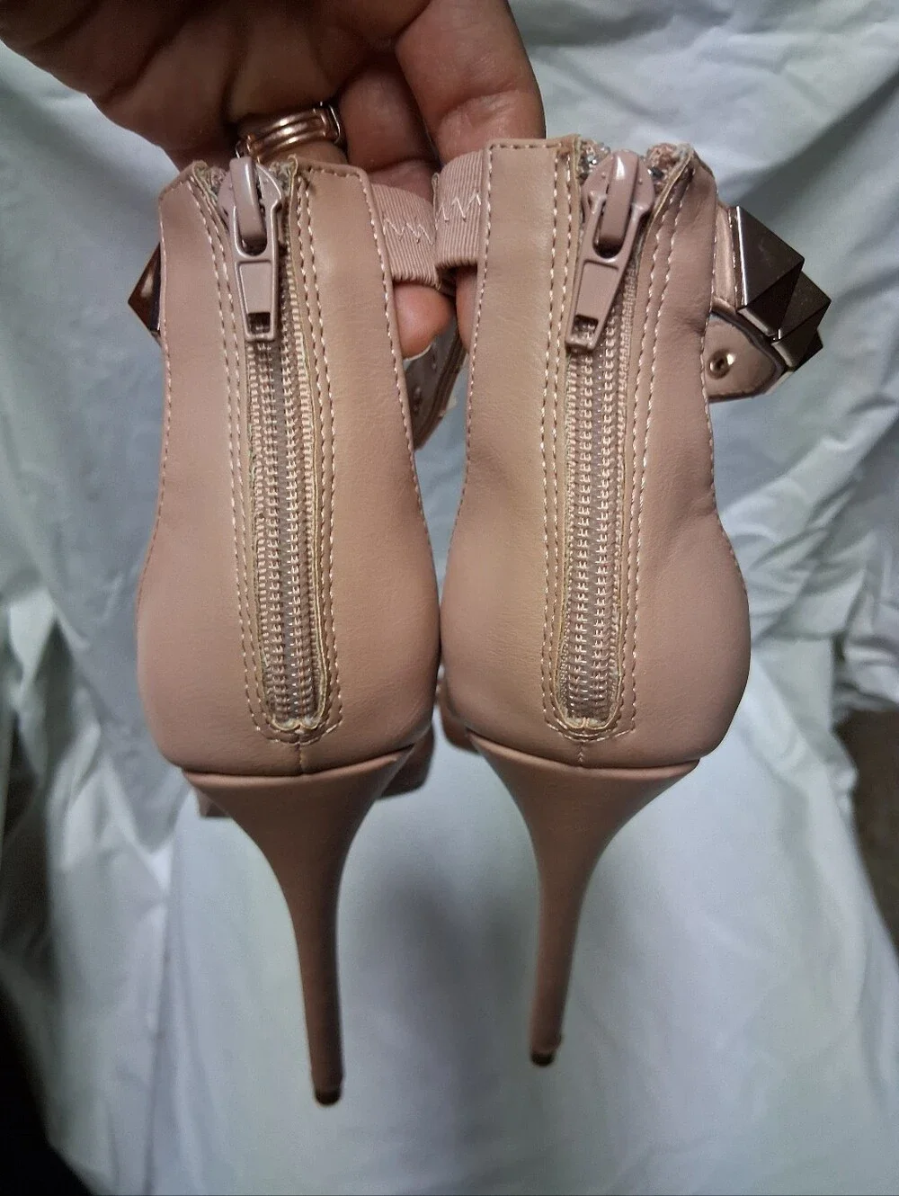 Charlotte Russe Nude Stud Ankle-Strap Stiletto Heels Size 8 NWOT